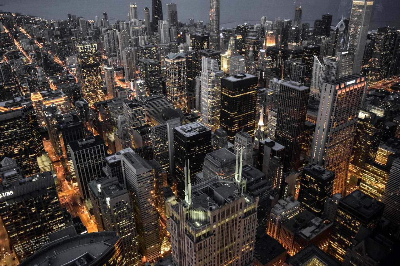 Aerial Shot of Building City Lights